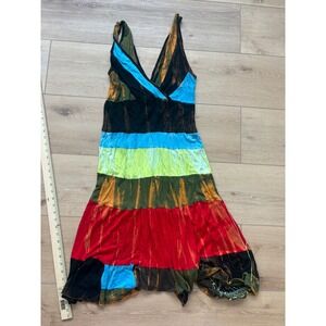 Rising International Boho Tie Dye Tiered Midi Dress Womens Large hippee